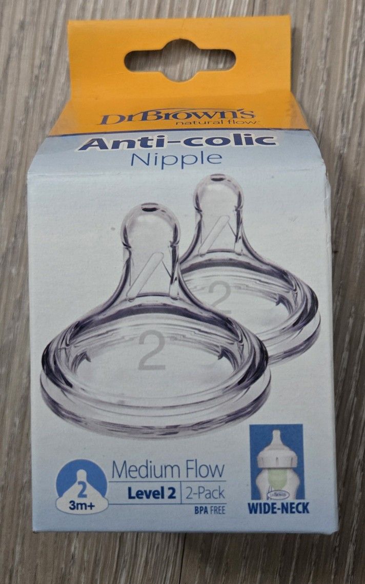 Dr Browns Natural Flow Anti-colic Nipple Medium Flow 3m+ Level 2 Wide Neck New