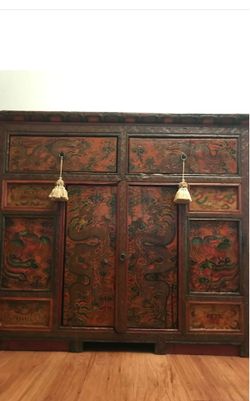 Tibetan Painted Cabinet 1940s Vintage