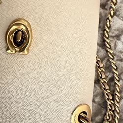 Coach chain-strap shoulder bag (two-tone leather with gold hardware)