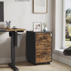 File Cabinet, Office Filing Cabinet with Lock, Pre-Assembled Except Wheels and Handles, for A4, Legal, Letter Sized Documents, 17.7 x 14.4 x 25.4 Inch