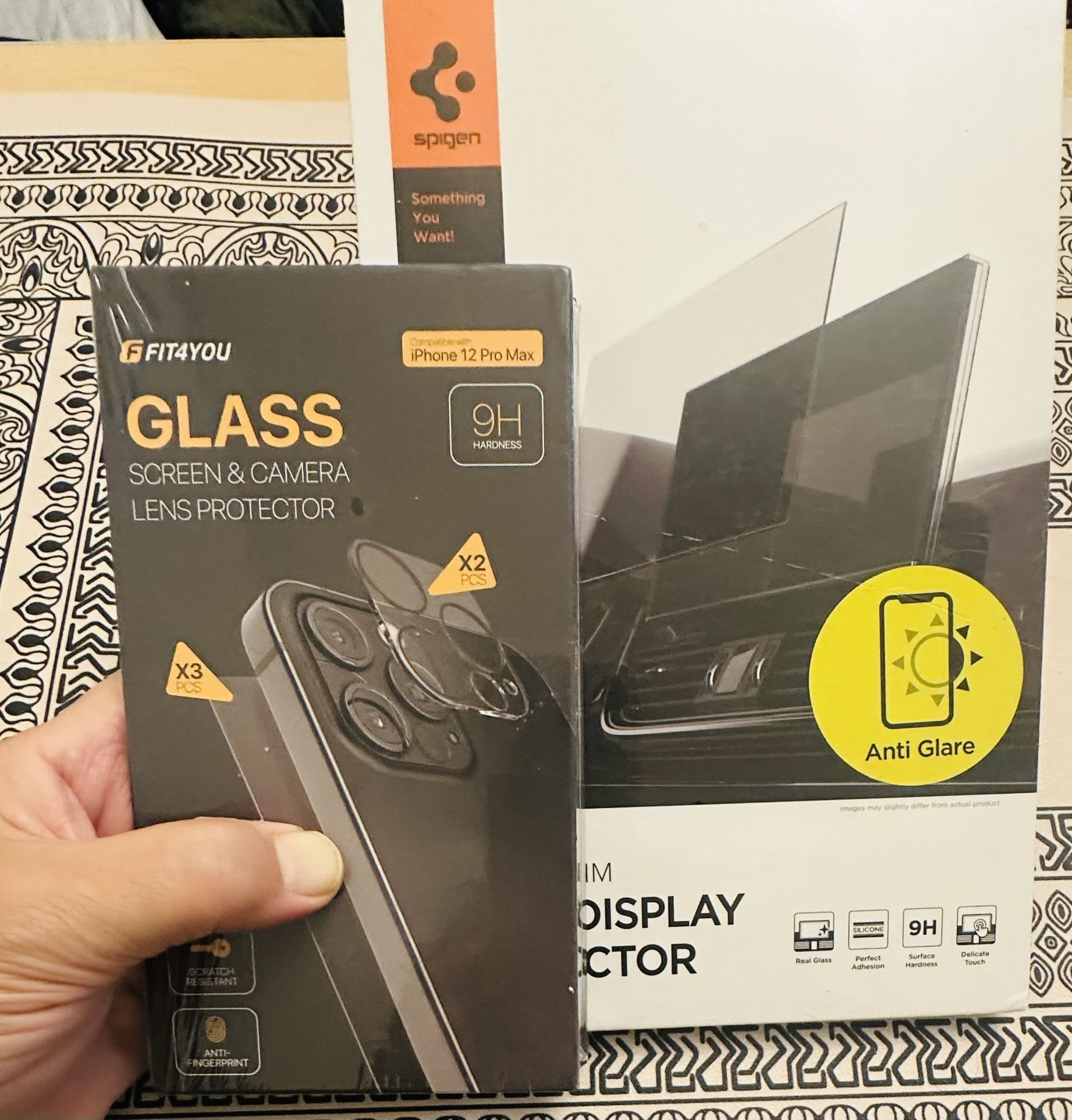 🎁🎁Bundle FIT4YOU Screen Protector 6.7 Inch for iPhone 12 Pro Max, 3 Piece Spigen Tempered Glass Screen Protector