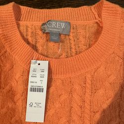 NEW J Crew Cashmere Orange Cable Knit Crewneck Sweater, Large