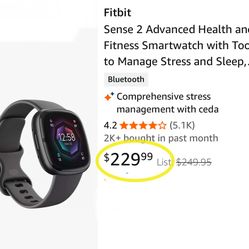 Fitbit Sense 2 Advanced Health and Fitness Smartwatch with Tools to Manage Stress and Sleep, ECG App, SpO2, 24/7 Heart Rate and GPS, Shadow Grey/Graph