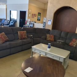 Grey Sectional With Cupholder, Queen Sleeper, Recliners, Reverse table, Storage...)