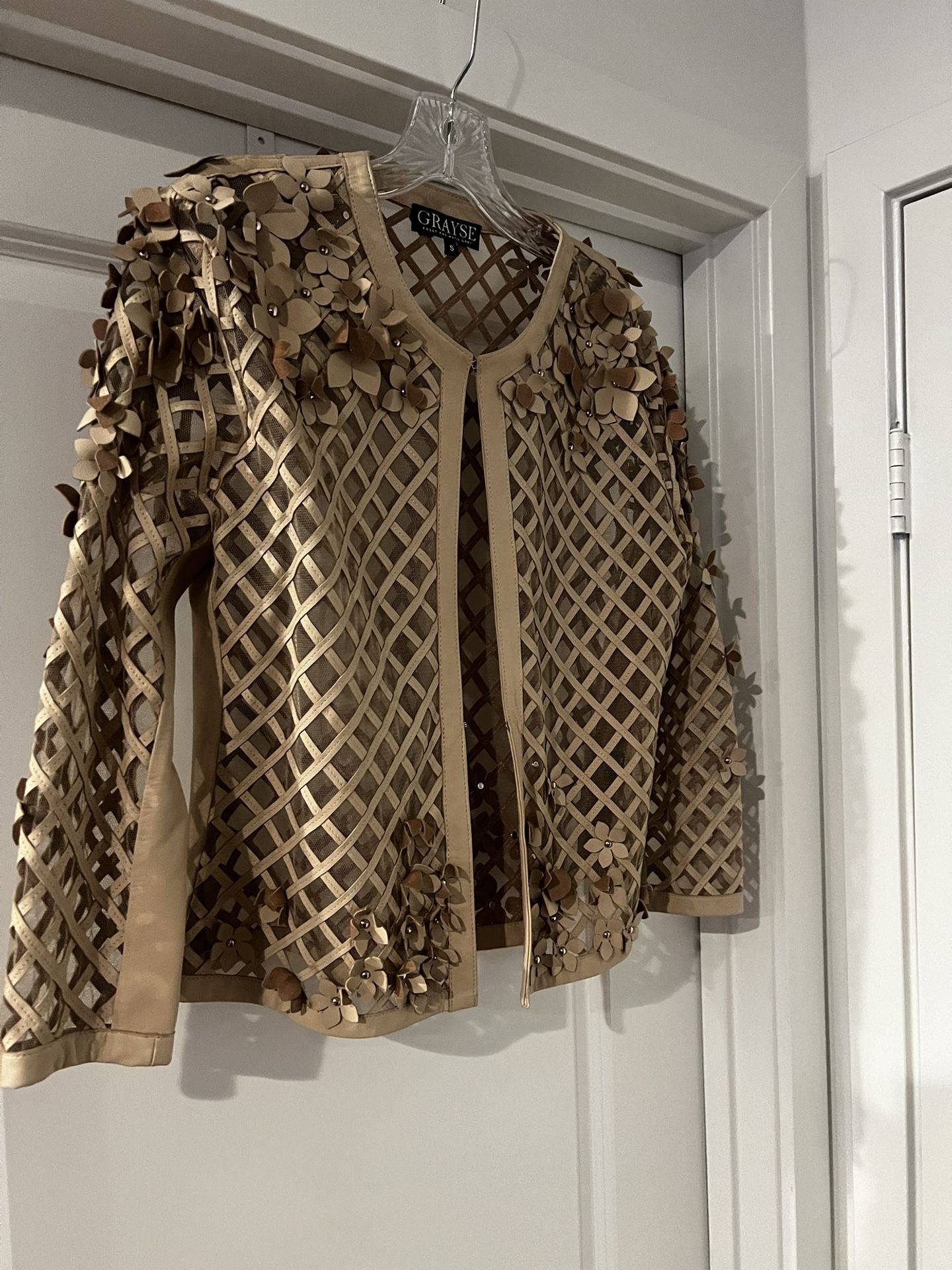 Grayse Lattice Cut Out Leather Jacket 