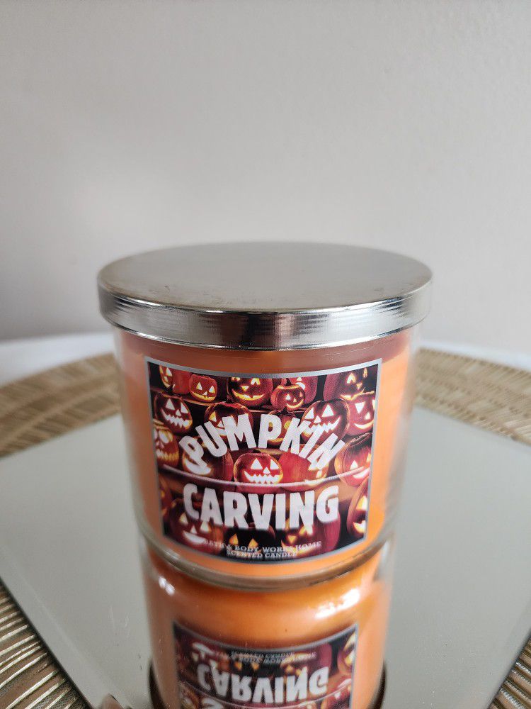 Rare HTF Bath And Body Works Halloween Pumpkin Carving 3 Wick Candle 