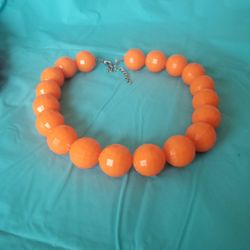 Neon Orange Disco Ball Faceted Bead Choker