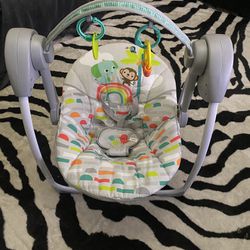  Bright Starts Playful Paradise Portable Compact Baby Swing with Toys, Unisex, Newborn +
