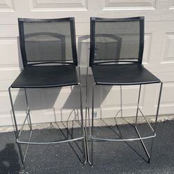 2 Source Tier Stool Height Armless Stackable Black Mesh Chairs (46”T X 17.5”W)