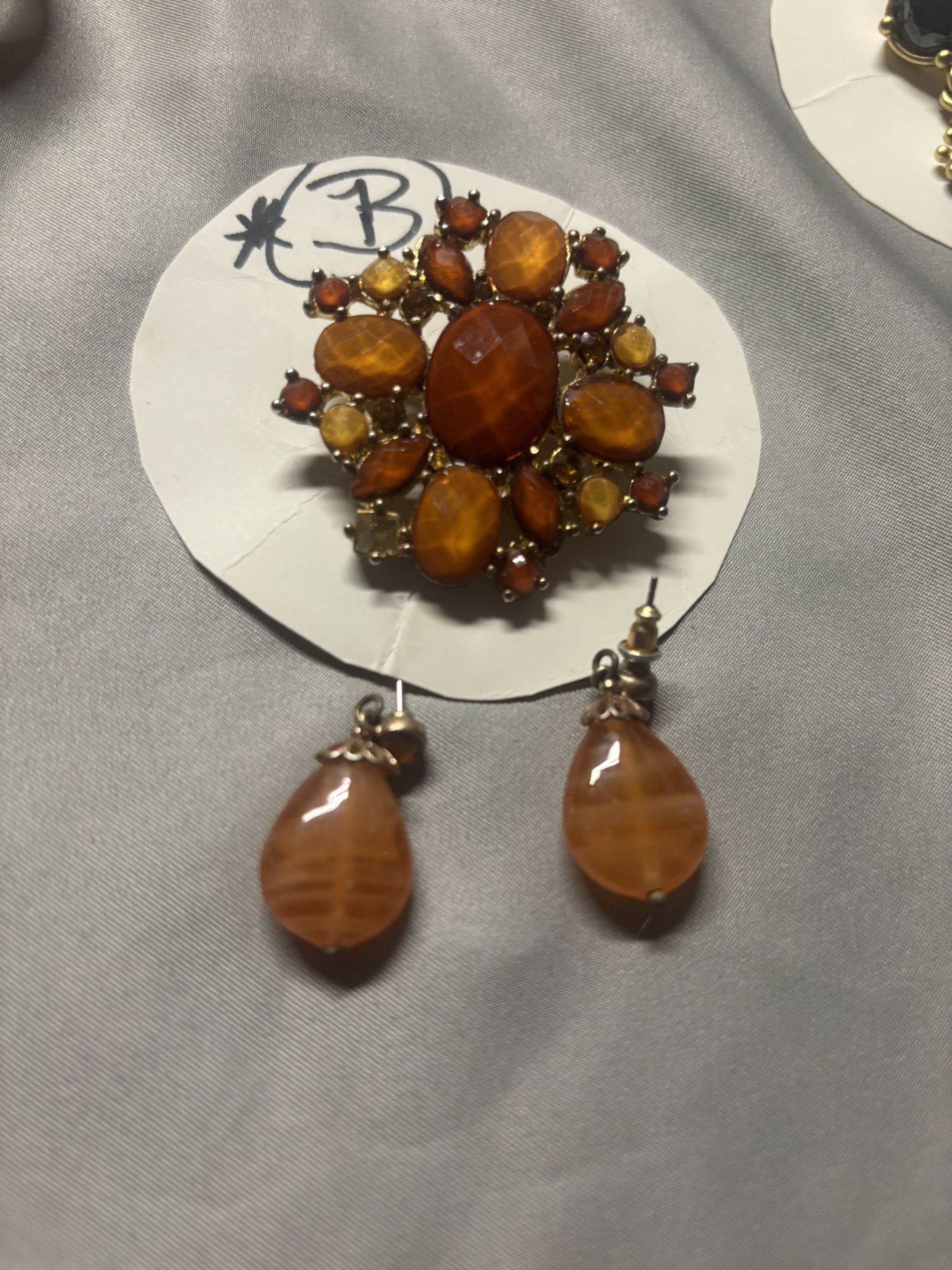 Beautiful Amber /black Opal Color Jewelry Set