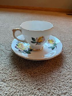 Vintage Delphine Bone China Rose Teacup & Saucer – England