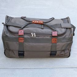 28" large heavy duty canvas rolling duffel bag with retractable handle and over the shoulder strap