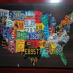Wooden USA Shaped Auto Car License Plate Map Wall Art Decor 

