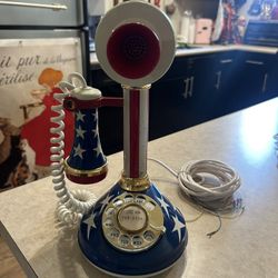 Vintage 1973 Candlestick Telephone Patriotic Red White Blue American Telecommunications 