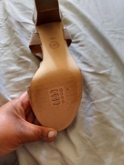 Michael Kors taupe colored heels with logo