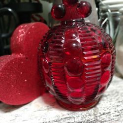 Vintage Ruby Red Dot And Zippers Moon Candy Dish With Lid