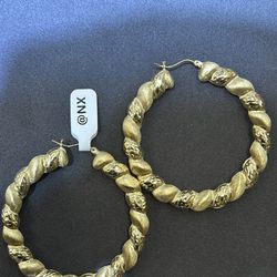 10KT GOLD PUFF DIAMOND CUT HOOP EARRINGS 