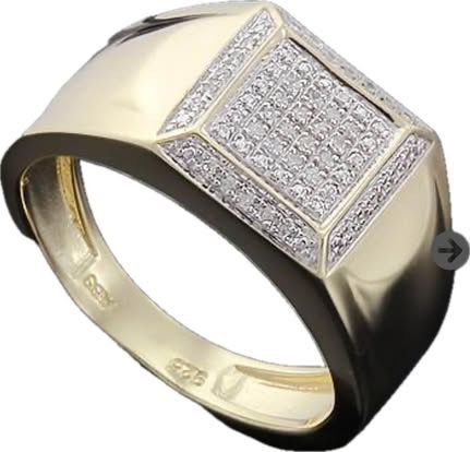 Mens 14K Yellow Gold Over Solid Sterling Silver 0.20 CTW Diamond Size 11 Ring