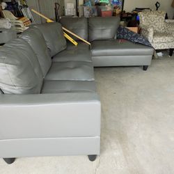 Sectional Grey Faux Leather 