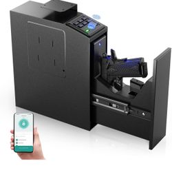 Open Box New Gun safe, Biometric Slider safe for handgun, 4 Ways Unlock with Fingerprint, Key Access, PIN Code, Mounted Nightstand Pistol Safe and Gun