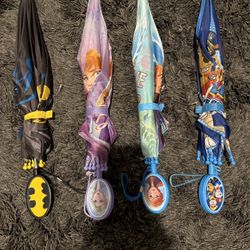 Kids Disney umbrellas, includes: frozen Elsa and Anna, paw patrol, and Batman 