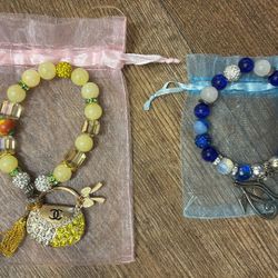 two collectible chic fashion bracelets featuring glass and ceramic beads