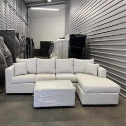Brand News Offwhite Sectional Sofa Couch With Ottoman 