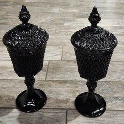 1970s tiara Indiana diamond black apothecary lidded jars - LARGE