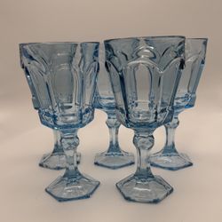 5 Vintage Fostoria Virginia Light Blue Water Goblets