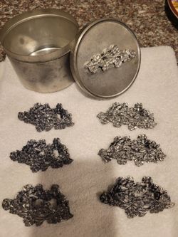 Vintage 1983 Metzke Floral Napkin Holders & Canister, 6 pc, Pewter