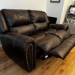 Leather Loveseat With Dual Recliners