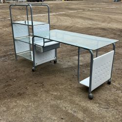 Glass Desk And Shelves