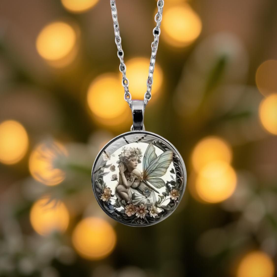 Silver Fairy Pendant Necklace on chain