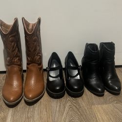 Cowgirl Boots Short And Tall And Loafers/ Platform Heels With Buckle Strap 