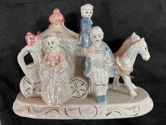 Vintage Porcelain Horse Carriage Figurine 
