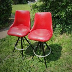 Set Of Red MTS SEATING MCM midcentury Modern Swivel Barstools 