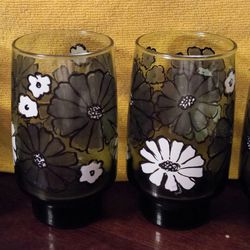 Vintage Green  Anchor Hocking Daisy Print Glassware 