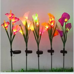 2 PCs LED Solar Power Artificial Calla Lily Flowers Landscape Light Night Lamp In-ground Outdoor Garden Yard Pathway Lawn Grassland Decoration(Red)