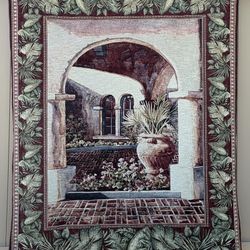 Large Wall Tapestry Mediterranean Courtyard Scene