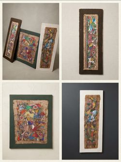 3 Large Mexican Amate Bark Folk Art Paintings Set
