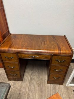 Vintage Waterfall Walnut Art Deco Kneehole Desk