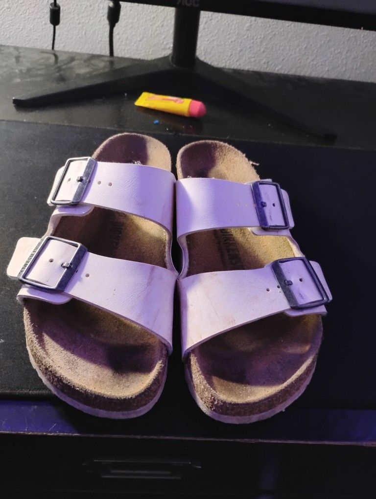 Size 38  White And Brown Birkenstock 
