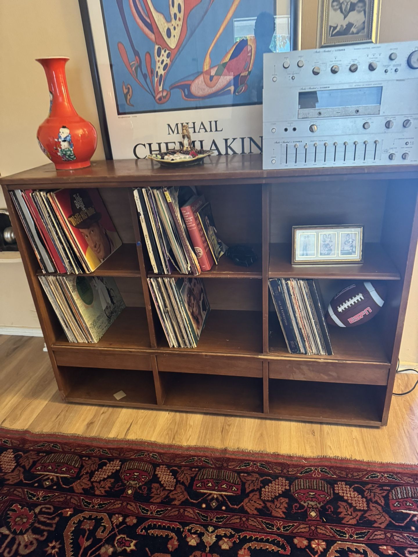 Vintage Wooden Record Cabinet – 12 Compartments – Beautiful Antique Piece