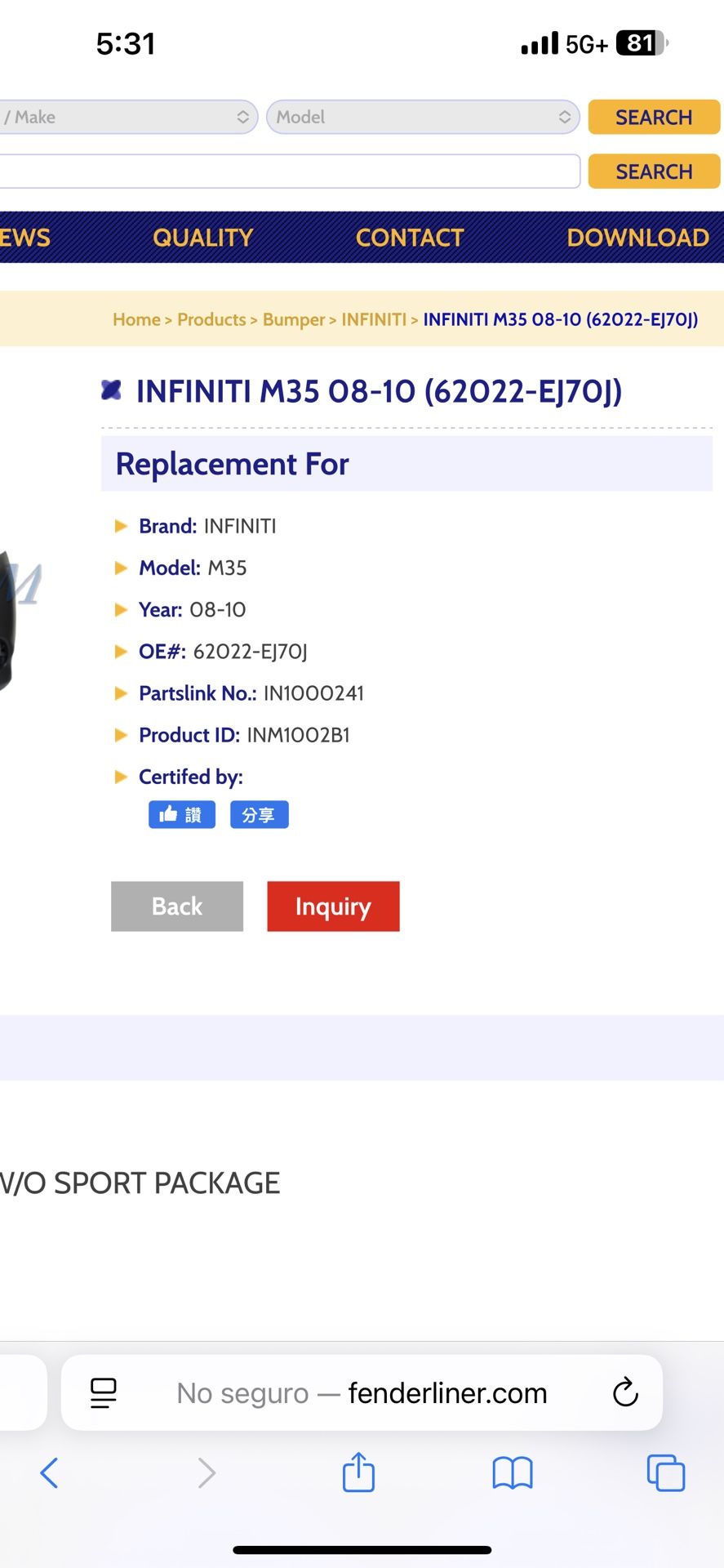 INFINITI M35/M45-2008-2010 FRONT BUMPER W/O SPORT PACKAGE