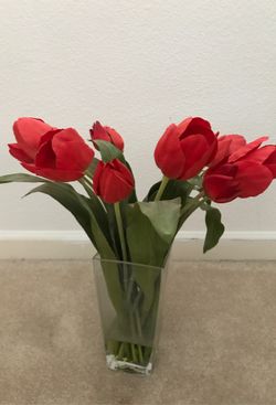 Fake tulips in vase