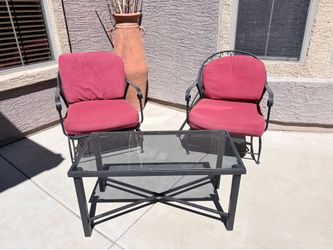 Iron patio set & glass table