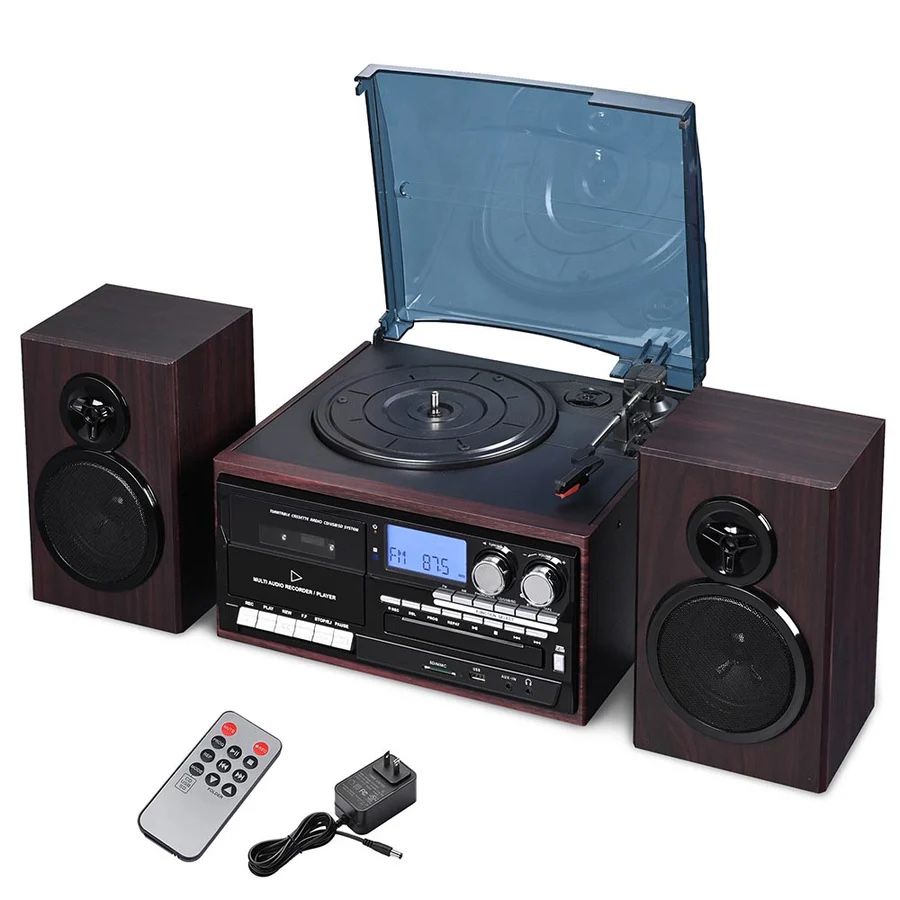 Bluetooth Vinyl Record Player Turntable Audio System Speakers