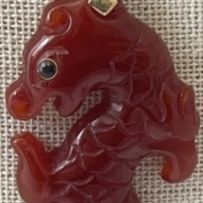 14K Gold Necklace with Red Jade Seahorse Pendant 7.71 Grams 