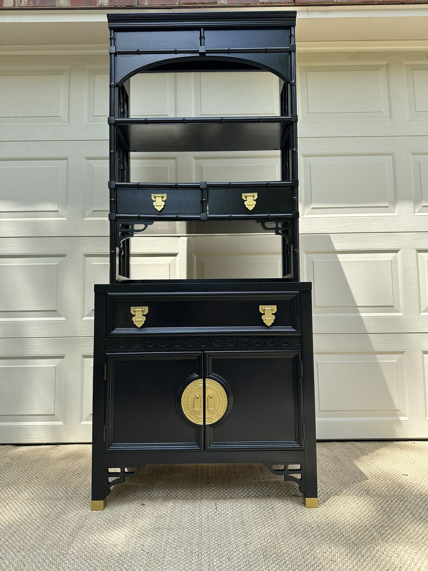 ORIGINAL VINTAGE REFINISHED SHANGRI LA BY DIXIE - TWO PIECE CONSOLE & SHELVES - EXCELLENT CONDITION
