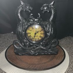 DWK Twin Evil Dragons Antiqued Mantel Clock 11”